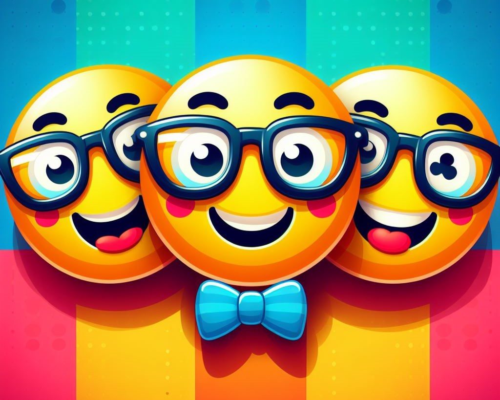 tres emoji nerds con garas, en un fondo colorido