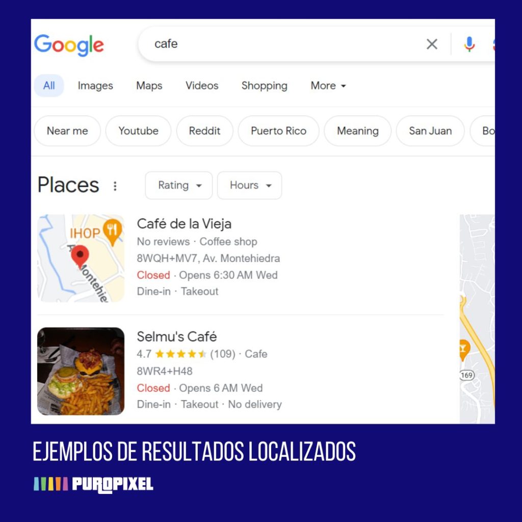 Captura de pantalla de resuladdos SEO localizados para Puerto Rico